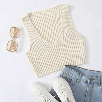 Trendy Ribbed Knit Crop Tank Top for Women - Beige XS