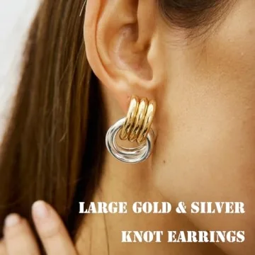 NIXMAX Chunky Gold Silver Knot Earrings - Trendy Jewelry