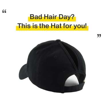 Pony-Classic BLK Classic Plain Ponytail Messy High Bun Headwear Adjustable Cotton Trucker Mesh Glitter Hat Baseball Cap (Adjustable, Black Classic)