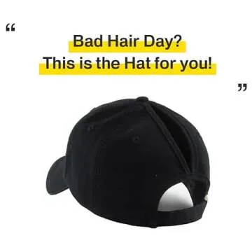 Pony-Classic BLK Classic Plain Ponytail Messy High Bun Headwear Adjustable Cotton Trucker Mesh Glitter Hat Baseball Cap (Adjustable, Black Classic)