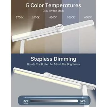 LED Desk Lamp with Wireless Charger - 24W Desk Lamp with USB Charging Port, LED Desk Light with Ambient Light, Study Lamp for Desk, Touch Control Office Light, Desk Lamp for College Dorm Room, White