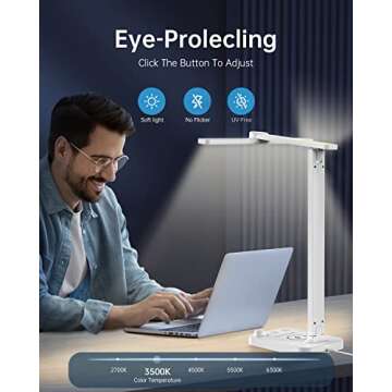 LED Desk Lamp with Wireless Charger - 24W Desk Lamp with USB Charging Port, LED Desk Light with Ambient Light, Study Lamp for Desk, Touch Control Office Light, Desk Lamp for College Dorm Room, White