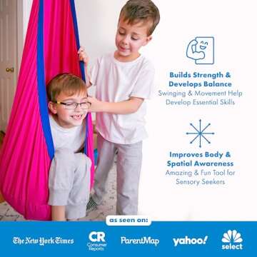 Harkla Sensory Swing - Indoor Pod Swing for Kids - Comes with Rock Climbing Rated Hardware and Soft Nylon Fabric for Calming Effect, Holds Up to 150lb