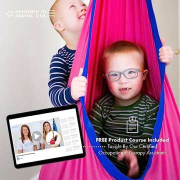 Harkla Sensory Swing - Indoor Pod Swing for Kids - Comes with Rock Climbing Rated Hardware and Soft Nylon Fabric for Calming Effect, Holds Up to 150lb