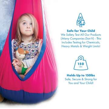 Harkla Sensory Swing - Indoor Pod Swing for Kids - Comes with Rock Climbing Rated Hardware and Soft Nylon Fabric for Calming Effect, Holds Up to 150lb