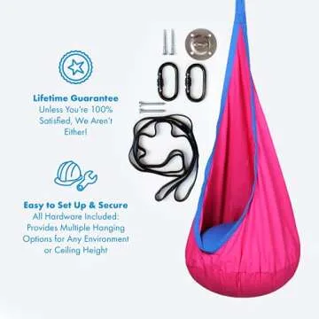 Harkla Sensory Swing - Indoor Pod Swing for Kids - Comes with Rock Climbing Rated Hardware and Soft Nylon Fabric for Calming Effect, Holds Up to 150lb