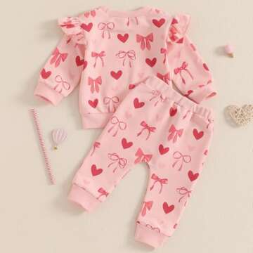 Lesimsam Toddler Girl Valentine Outfit - Heart Print Set