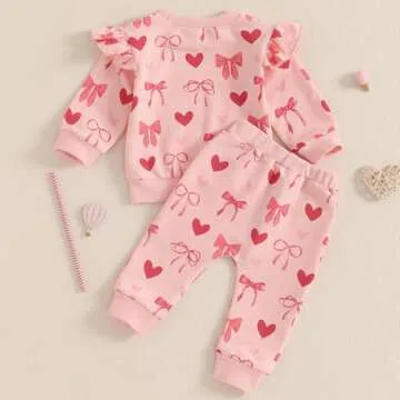 Lesimsam Toddler Girl Valentine Outfit - Heart Print Set