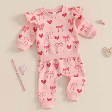 Lesimsam Toddler Girl Valentine Outfit - Heart Print Set