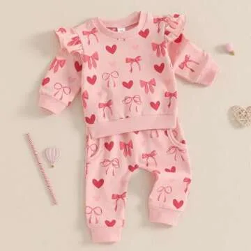 Lesimsam Toddler Girl Valentine Outfit - Heart Print Set