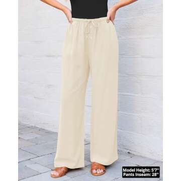 GRAPENT High Rise Pants for Women Beige Wide Leg Pants for Women Bell Bottom Pants for Women Loose Linen Pants for Women Summer Outfits for Women Light Beige Size Medium US Size 8 to Size 10