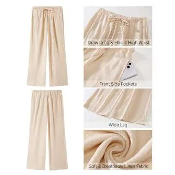 GRAPENT High Rise Pants for Women Beige Wide Leg Pants for Women Bell Bottom Pants for Women Loose Linen Pants for Women Summer Outfits for Women Light Beige Size Medium US Size 8 to Size 10