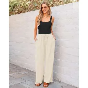 GRAPENT High Rise Pants for Women Beige Wide Leg Pants for Women Bell Bottom Pants for Women Loose Linen Pants for Women Summer Outfits for Women Light Beige Size Medium US Size 8 to Size 10
