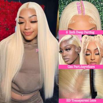 26 Inch 613 Lace Front Wig Human Hair Blonde 13X6 HD Transparent Lace Front Wigs Human Hair 180% Density Blonde Glueless Wigs Human Hair 613 HD Straight Lace Frontal Wigs Human Hair Pre Plucked