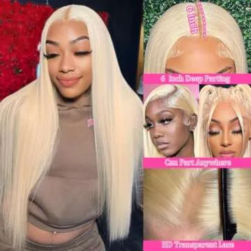 26 Inch 613 Lace Front Wig Human Hair Blonde 13X6 HD Transparent Lace Front Wigs Human Hair 180% Density Blonde Glueless Wigs Human Hair 613 HD Straight Lace Frontal Wigs Human Hair Pre Plucked