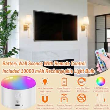 Battery Operated Wall Sconce Light Set Of Two, Battery Operated Sconces Wall Lighting Indoor Wireless Wall Sconce With Remote Control, Dimmable Battery Wall Lamp With 3CCT Bulb For Bedroom Living Room