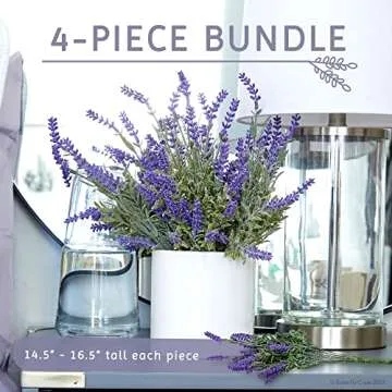 Butterfly Craze Artificial Lavender 4-Piece Bundle – Lifelike Faux Silk Plants for Crafting or Home Decor – Great for Pairing With Other Fake/Dried Flowers like Purple Roses to Create Wedding Bouquets