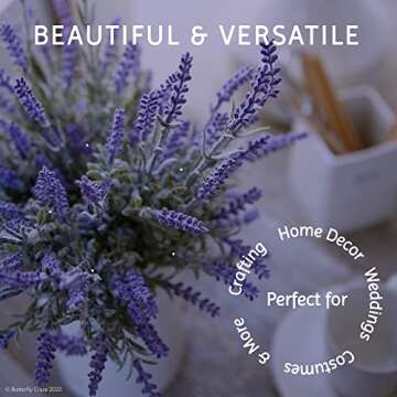 Butterfly Craze Artificial Lavender 4-Piece Bundle – Lifelike Faux Silk Plants for Crafting or Home Decor – Great for Pairing With Other Fake/Dried Flowers like Purple Roses to Create Wedding Bouquets