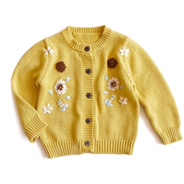 Hand-Knitted Baby Cardigan with Embroidery for Girls 3-4 Years