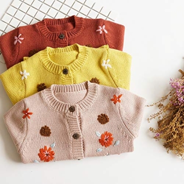 Hand-Knitted Baby Cardigan with Embroidery for Girls 3-4 Years