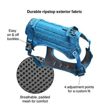 Kurgo RSG County Tactical Dog Harness, MOLLE Vest for Dogs, Service Dog Training Vest, Hiking Harnes...