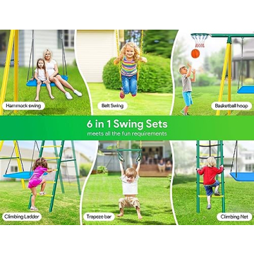 Osorie 6 in 1 Outdoor Swing Set for Kids - Fun and Durable