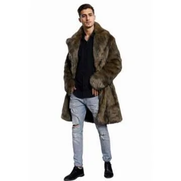 UMREN Men's Luxury Faux Fur Coat Jacket Winter Warm Long Coats Overwear Outwear (X-Large, Brown 2)