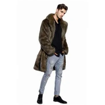 UMREN Men's Luxury Faux Fur Coat Jacket Winter Warm Long Coats Overwear Outwear (X-Large, Brown 2)