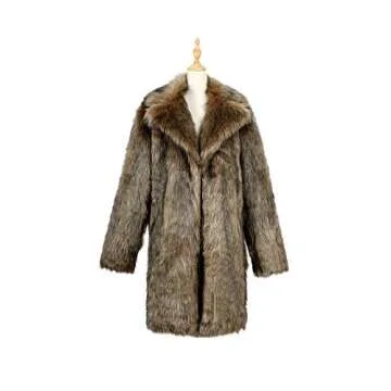 UMREN Men's Luxury Faux Fur Coat Jacket Winter Warm Long Coats Overwear Outwear (X-Large, Brown 2)