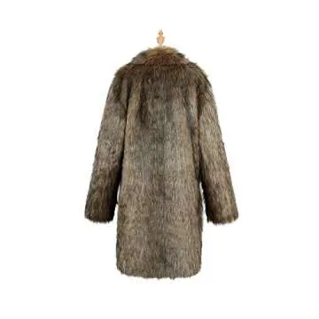 UMREN Men's Luxury Faux Fur Coat Jacket Winter Warm Long Coats Overwear Outwear (X-Large, Brown 2)