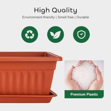 GROWNEER 6 Packs 15 Inches Terracotta Color Flower Window Box Plastic Vegetable Planters Long Pots with 15 Pcs Plant Labels for Outdoor Indoor Windowsill, Patio, Garden, Home Decor, Porch