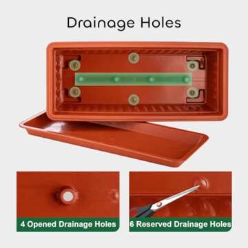 GROWNEER 6 Packs 15 Inches Terracotta Color Flower Window Box Plastic Vegetable Planters Long Pots with 15 Pcs Plant Labels for Outdoor Indoor Windowsill, Patio, Garden, Home Decor, Porch