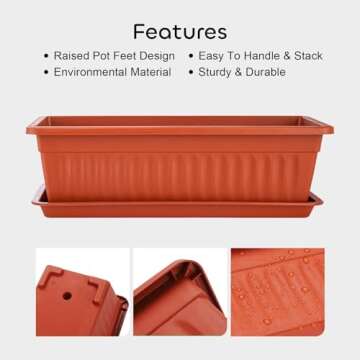 GROWNEER 6 Packs 15 Inches Terracotta Color Flower Window Box Plastic Vegetable Planters Long Pots with 15 Pcs Plant Labels for Outdoor Indoor Windowsill, Patio, Garden, Home Decor, Porch