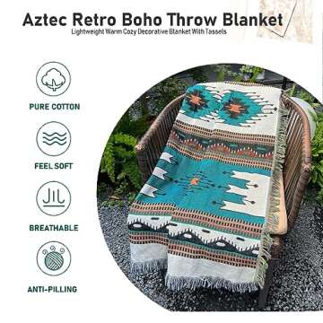 Hopstar Aztec Throw Blanket - Colorful Double-Sided Bohemian Decor