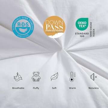 Luxurious All-Season Goose Down Fiber Waterfowl Feather Fiber Comforter King Size Duvet Insert, Exquisite Pinch Pleat Design, Premium Baffle Box, 100% Cotton Cover, 65 oz. Fill Weight, White Color