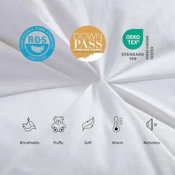 Luxurious All-Season Goose Down Fiber Waterfowl Feather Fiber Comforter King Size Duvet Insert, Exquisite Pinch Pleat Design, Premium Baffle Box, 100% Cotton Cover, 65 oz. Fill Weight, White Color