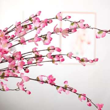 Ammyoo Artificial Faux Plants Flowers Indoor Spring Decor，4 Bundles Fake Silk Plum Blossom,Faux Si...