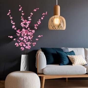 Ammyoo Artificial Faux Plants Flowers Indoor Spring Decor，4 Bundles Fake Silk Plum Blossom,Faux Silk Cherry Blossom Branches for Wedding Office Party Hotel Home Decor，Vase Not Included