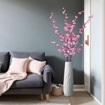 Ammyoo Artificial Faux Plants Flowers Indoor Spring Decor，4 Bundles Fake Silk Plum Blossom,Faux Silk Cherry Blossom Branches for Wedding Office Party Hotel Home Decor，Vase Not Included