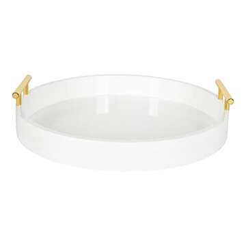 Kate and Laurel Lipton Modern Round Tray, 15.5" Diameter, White and Gold, Decorative Accent Tray for...