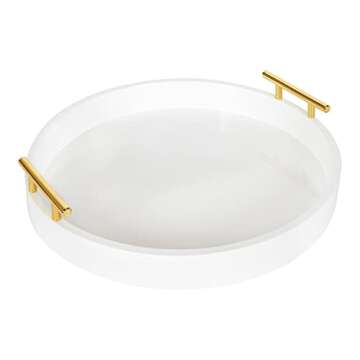 Kate and Laurel Lipton Modern Round Tray, 15.5" Diameter, White and Gold, Decorative Accent Tray for Storage and Display