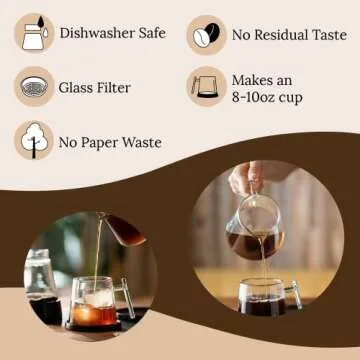 Pure Over Brew Kit XL - Glass Pour Over Coffee Maker Kit - 6 Piece Set with Carafe - Pour Over Coffee Dripper w/Built-In Paperless Reusable Glass Filter - Made of Borosilicate Glass