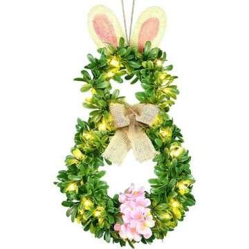 BOMMETER Easter Wreath with Timer & 20 LED Lights