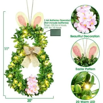 BOMMETER Easter Wreath with Timer & 20 LED Lights