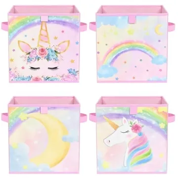 WERNNSAI Cube Storage Bins - 4 Pack Fabric Foldable Storage Cube Organizer for Kids Decorative Stora...
