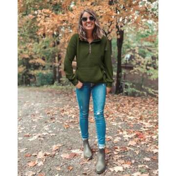 BTFBM Women Fashion Sweatshirts Quilted Pattern Lightweight Zipper Long Sleeve Plain Casual Christmas Pullovers Shirts Tops (Army Green, Large)