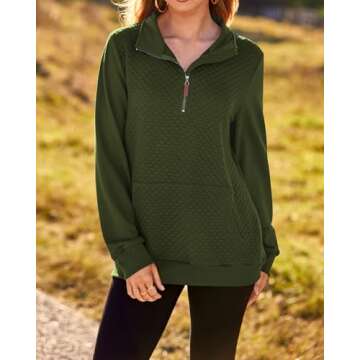 BTFBM Women Fashion Sweatshirts Quilted Pattern Lightweight Zipper Long Sleeve Plain Casual Christmas Pullovers Shirts Tops (Army Green, Large)