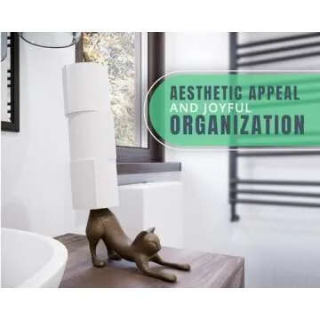 Comfify Yoga Cat Decorative Paper Towel Holder or Toilet Paper Holder Adorable “Downward Dog” Pose Kitty- Cast Iron Paper Towel Stand - Antiqued Cast Iron Storage - Multiple uses - 19” Tall.