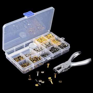 Caydo 360 Sets 3 Sizes Leather Rivets Double Cap Rivet Tubular Metal Studs with 4 Fixing Tools and Punching Pliers for Leather Craft/Shoes/Bags/Belts Repair Decoration 4 Colors