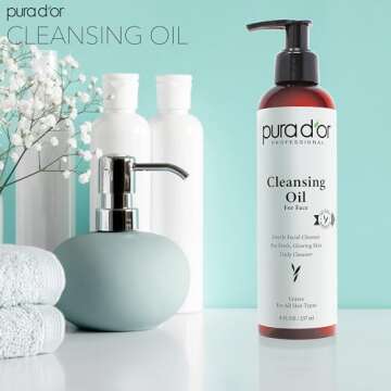 PURA D'OR 8 Oz Facial Cleansing Oil - Nourishing Botanical Blend with & Vitamin, Jojoba and Sunflowe...